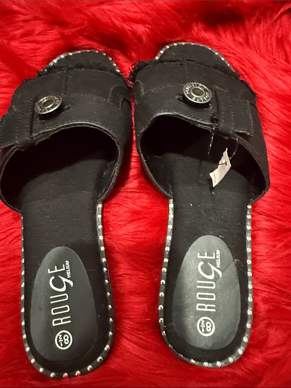 Rouge Helium Black Stud-Trim Slide Mules